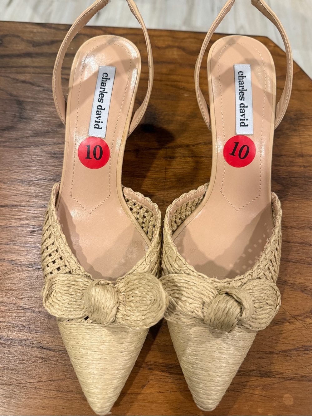 Charles David Natural Braided Pointed Slingback Heels